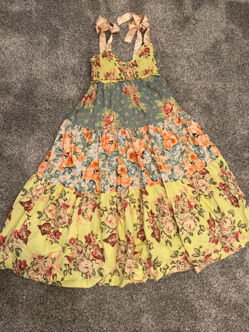 NWT Free People Mixed Floral Patchwork Boho Maxi Dress Large
